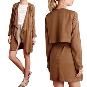 Anthropologie Cartonnier Trench Jacket Snaps Front Zip Pockets Tan Womens Medium